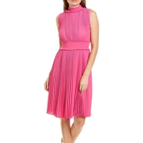 NANETTE LEPORE Christa A-Line Pleated Midi Dress Pink 8 NWT - Picture 1 of 9